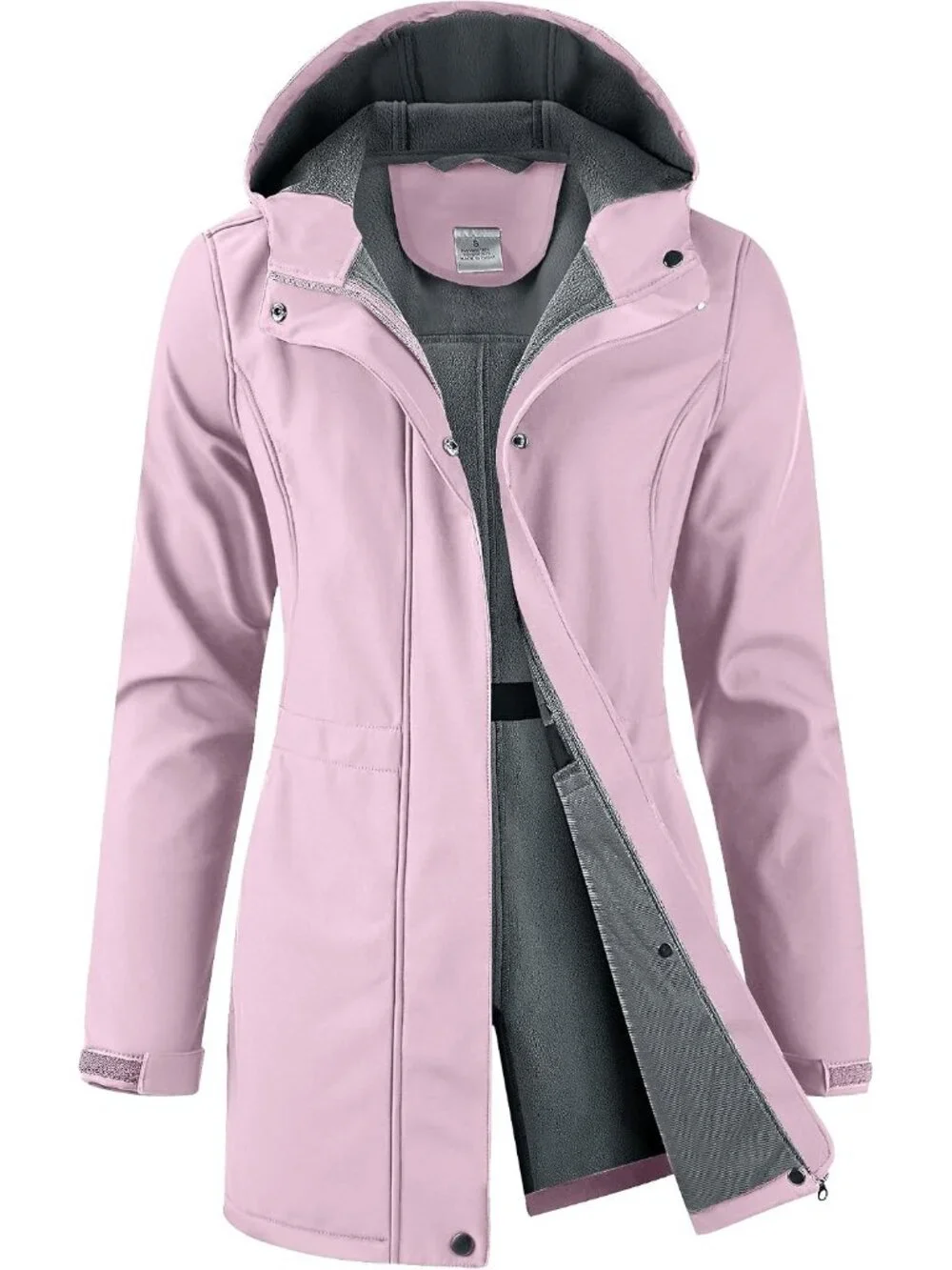 Women's Purple Hooded Fleece Lined Waterproof Hiking Softshell Long Rain Jacket